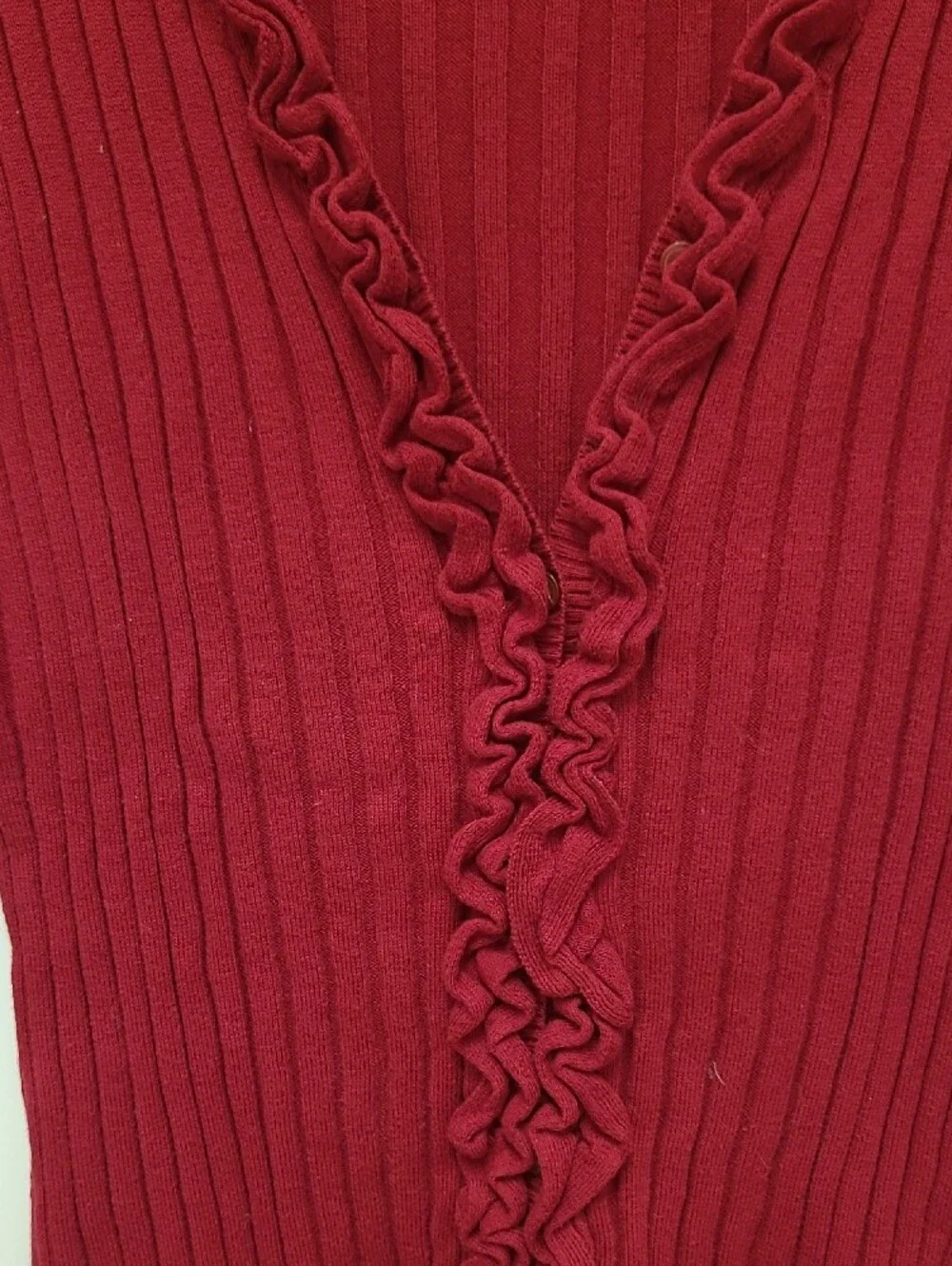 Van Heusen Red Ruffle-Trim Ribbed Cardigan - Picture 5 of 6